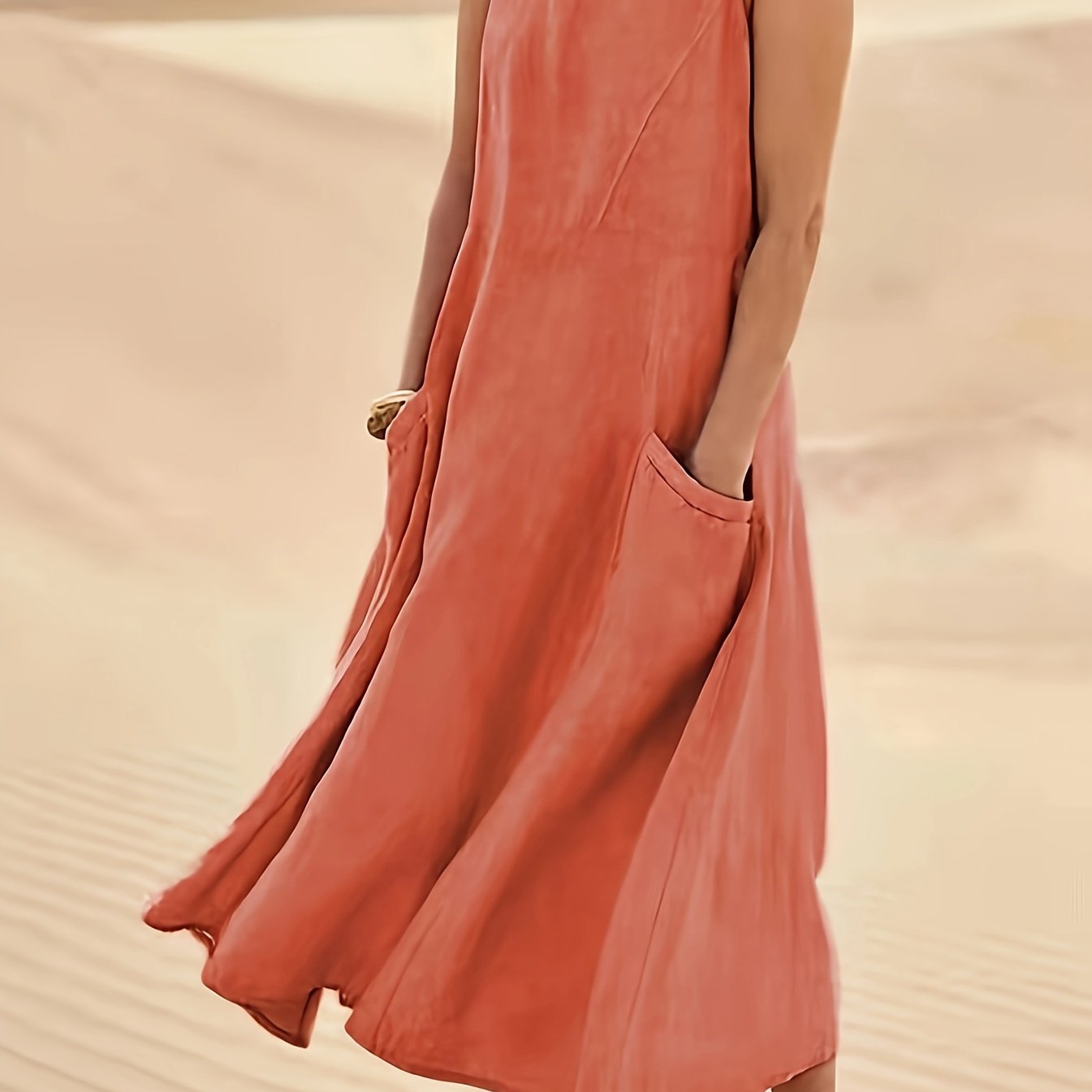 Ärmelloses A-Linien-Kleid aus Baumwoll-Leinen