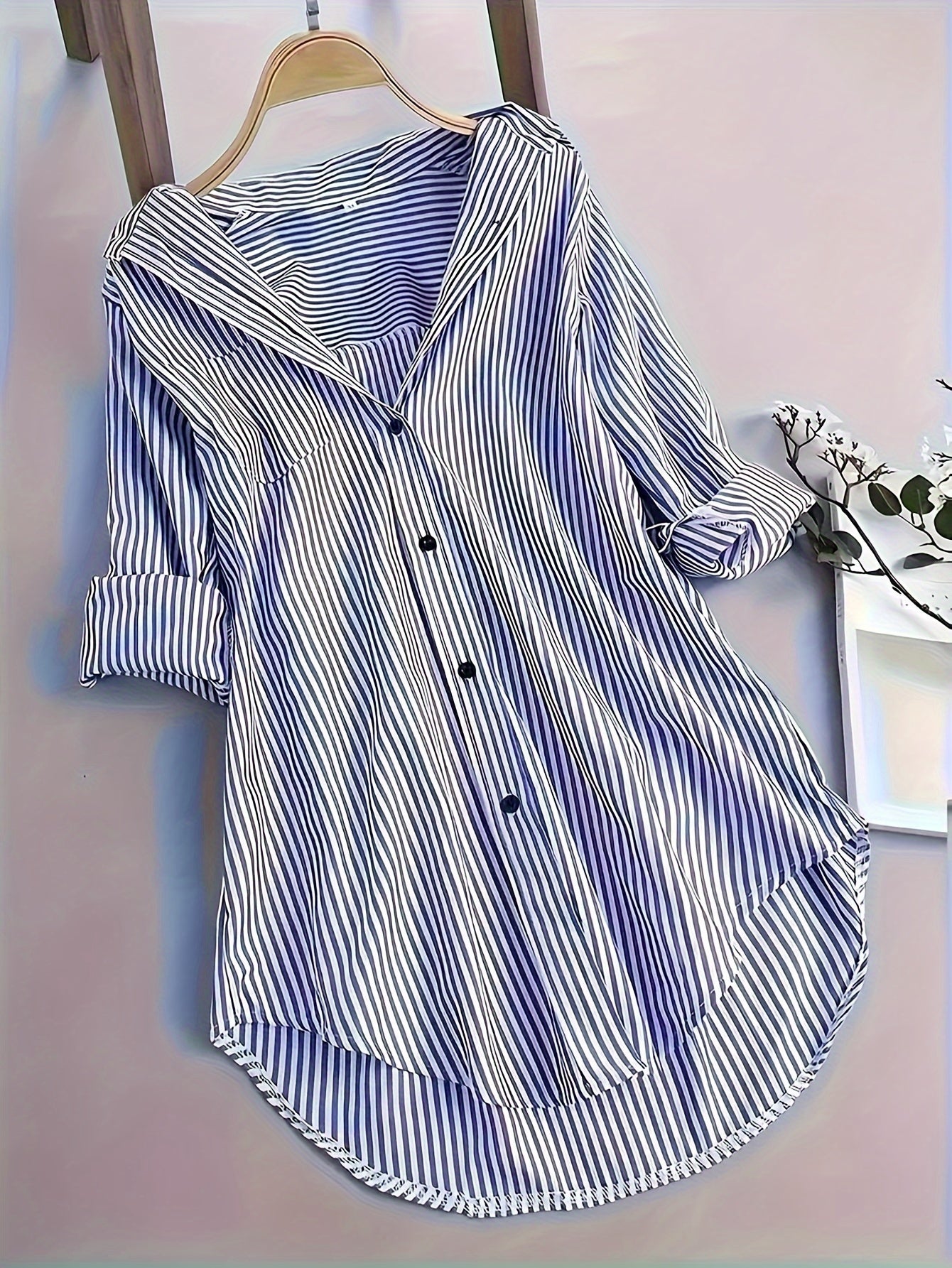 Gestreiftes Langarm-Button-Up-Shirt für Damen