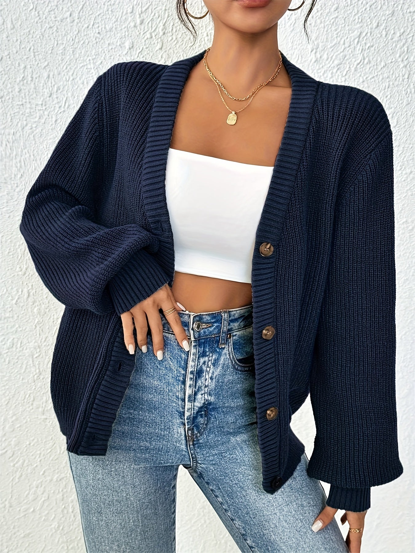 LUMMÉRAS Knitted V-Neck Button Cardigan