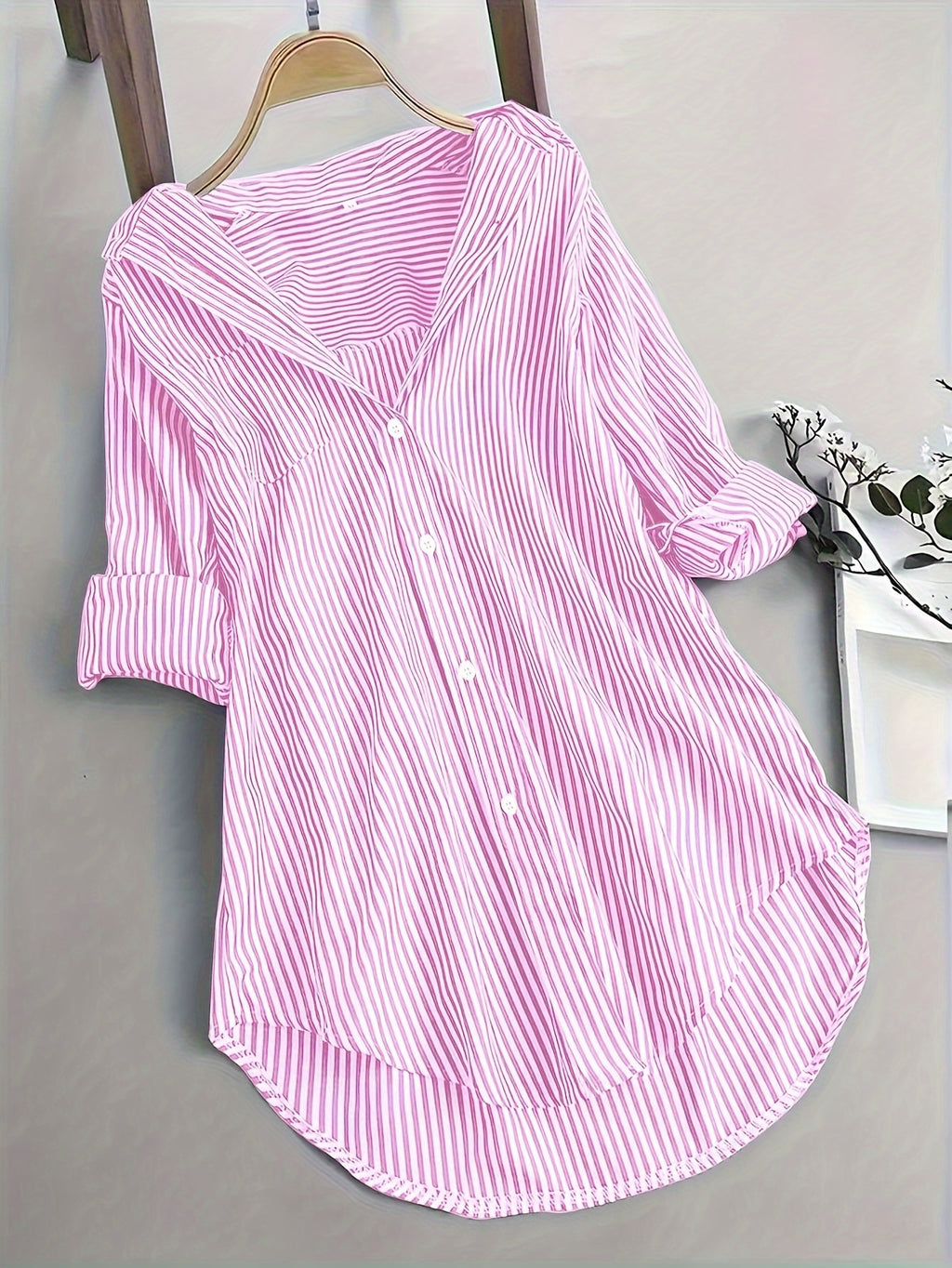 Gestreiftes Langarm-Button-Up-Shirt für Damen