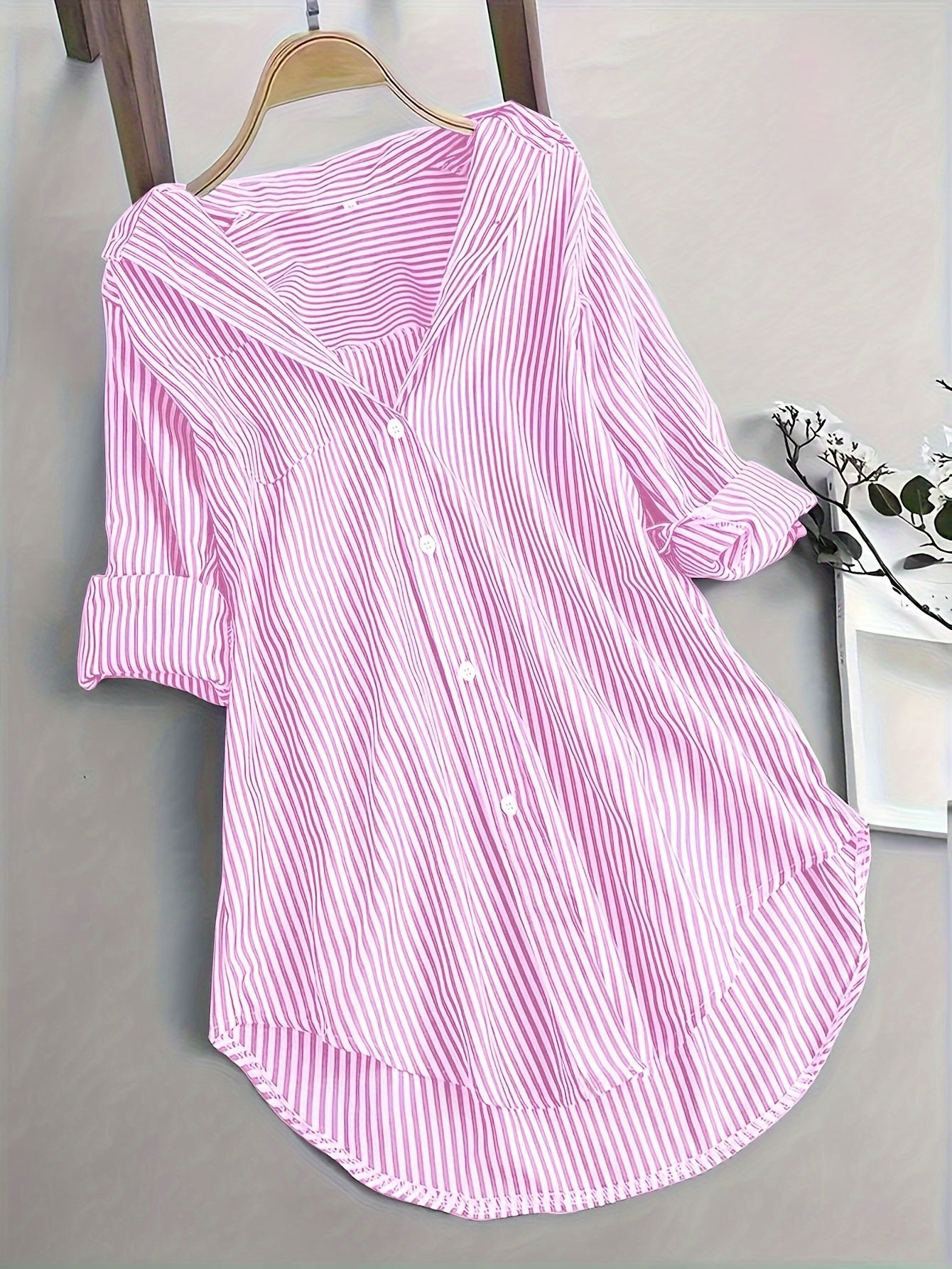 Gestreiftes Langarm-Button-Up-Shirt für Damen