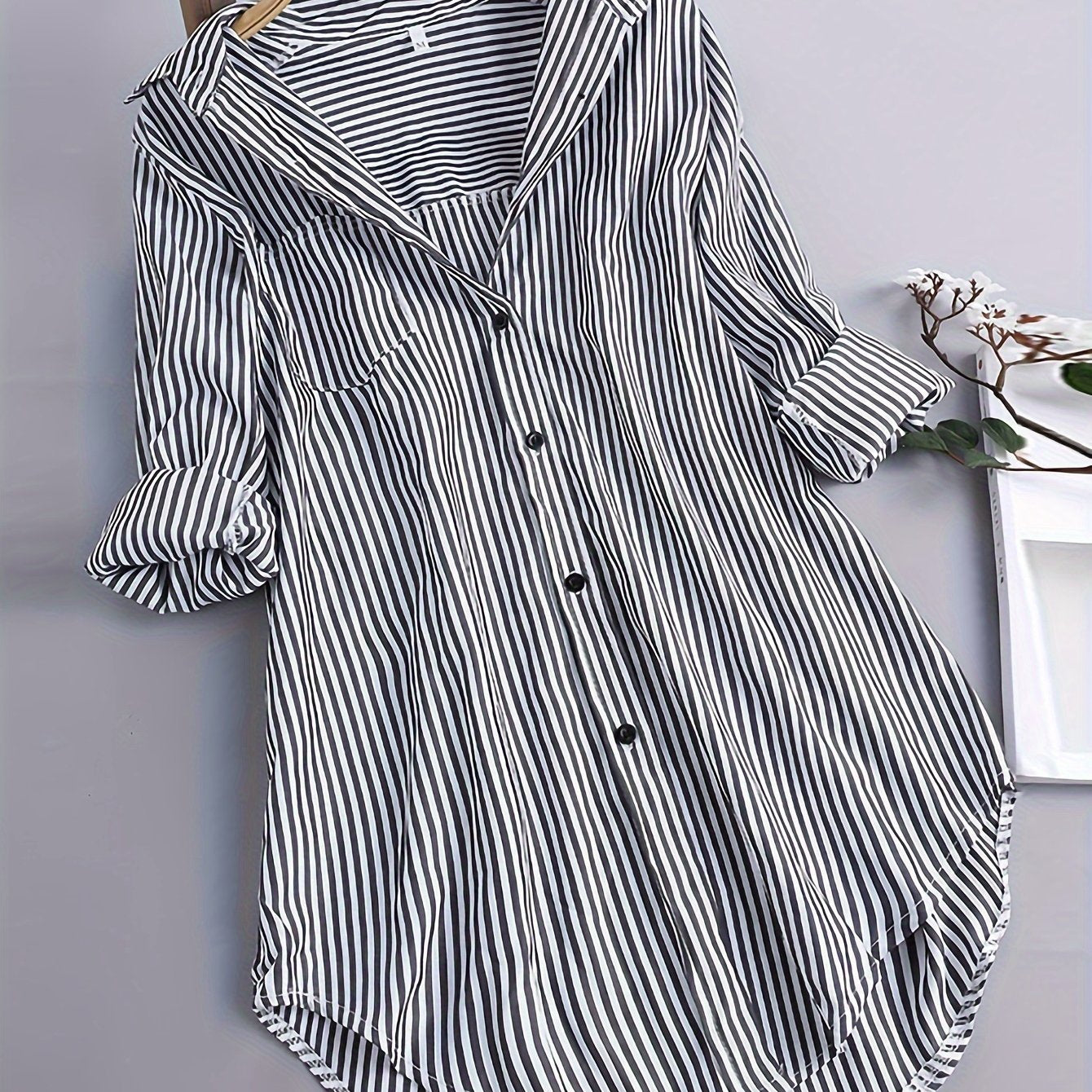 Gestreiftes Langarm-Button-Up-Shirt für Damen