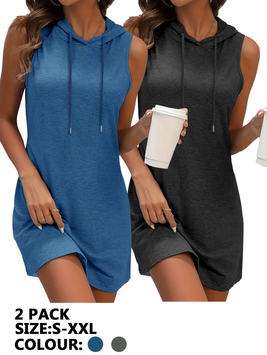 Damen-Set: Kapuzenkleid mit bunter Weste