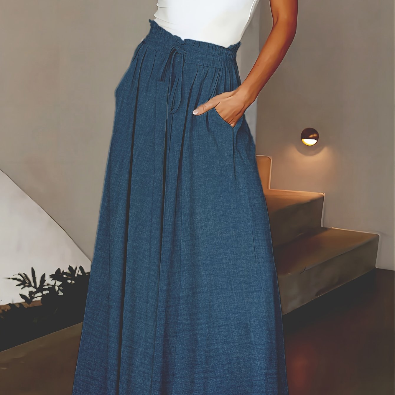 Elegante High-Waist-Hose mit weitem Bein für Damen