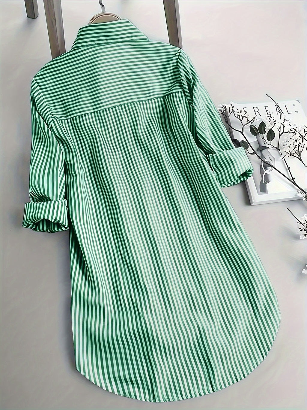 Gestreiftes Langarm-Button-Up-Shirt für Damen