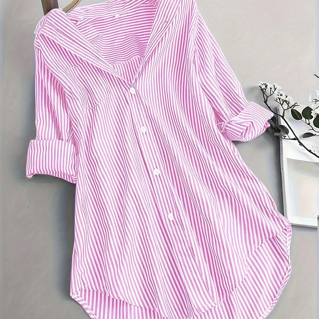 Gestreiftes Langarm-Button-Up-Shirt für Damen