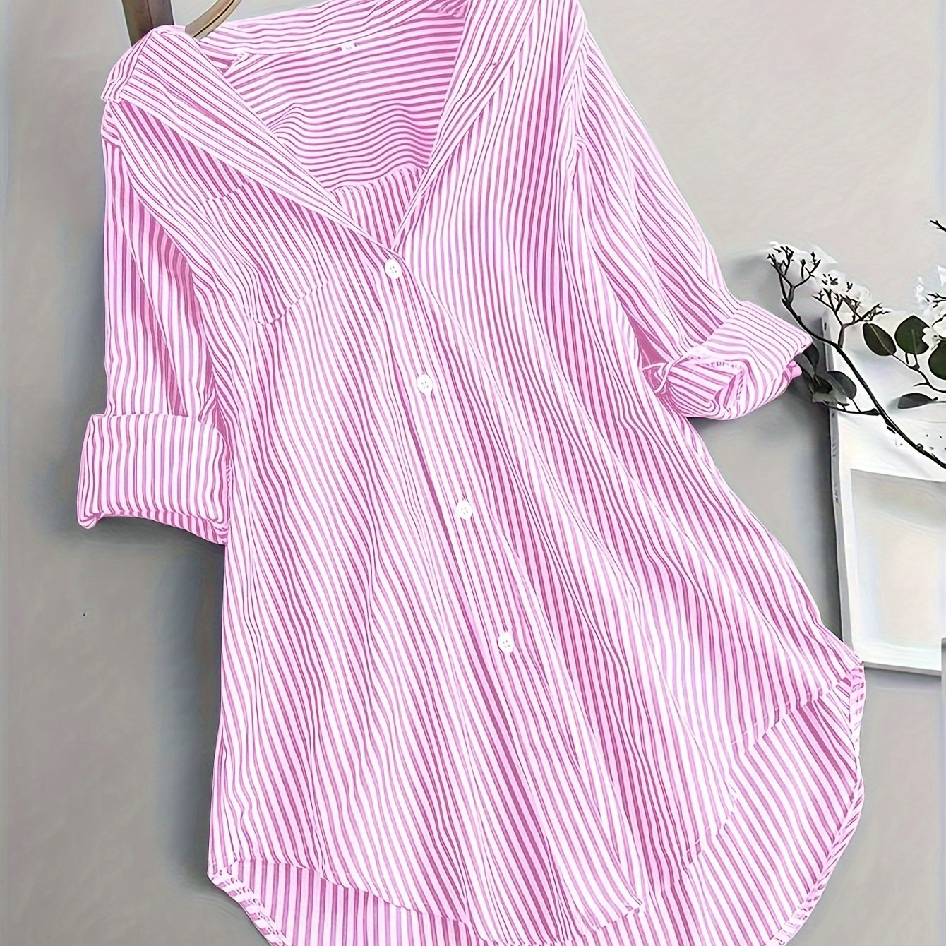 Gestreiftes Langarm-Button-Up-Shirt für Damen