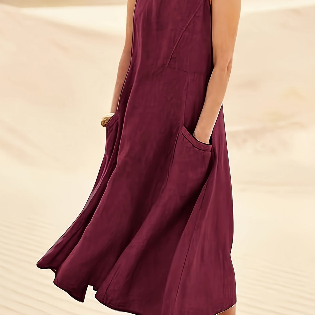 Ärmelloses A-Linien-Kleid aus Baumwoll-Leinen