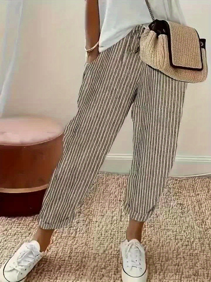 Gestreifte Hose mit weitem Bein und hoher Taille für Damen
