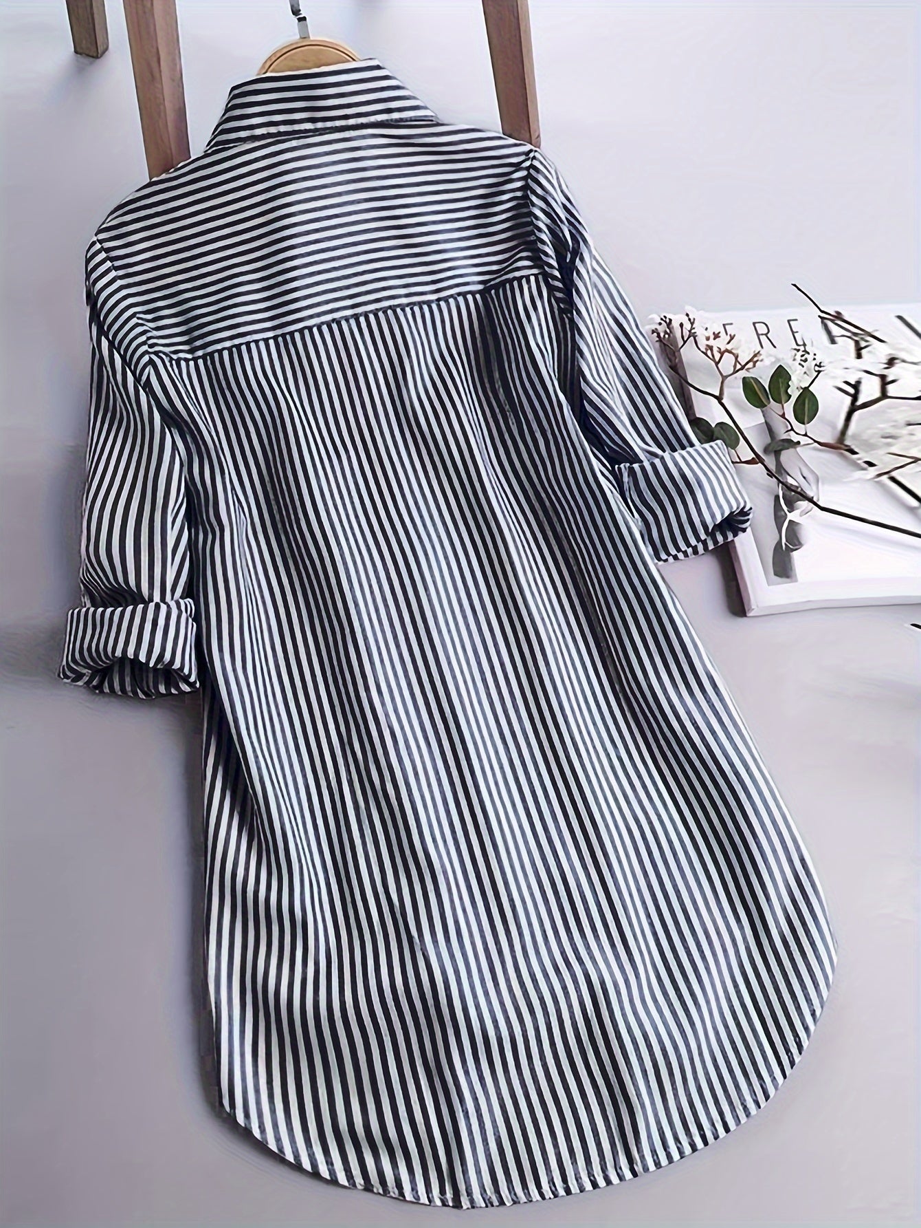Gestreiftes Langarm-Button-Up-Shirt für Damen