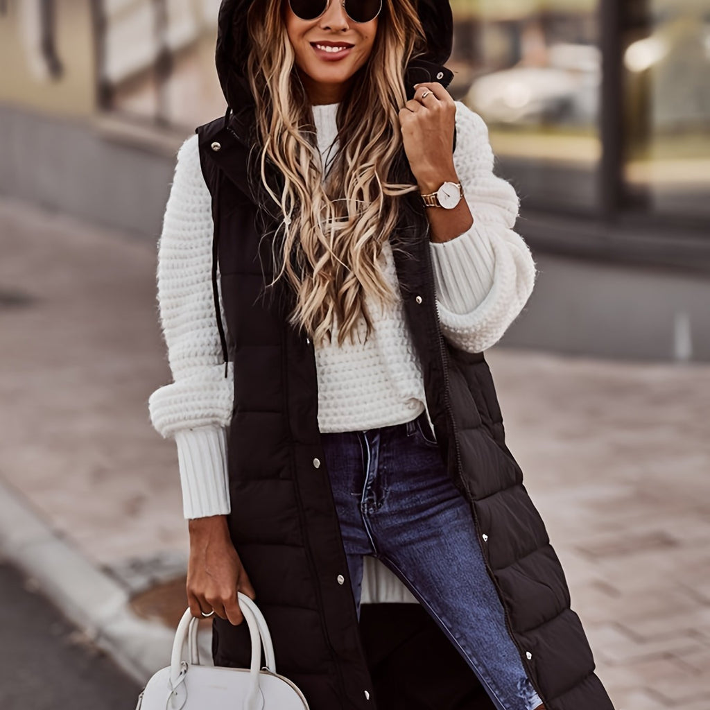 Lange Steppweste mit Kapuze für Damen