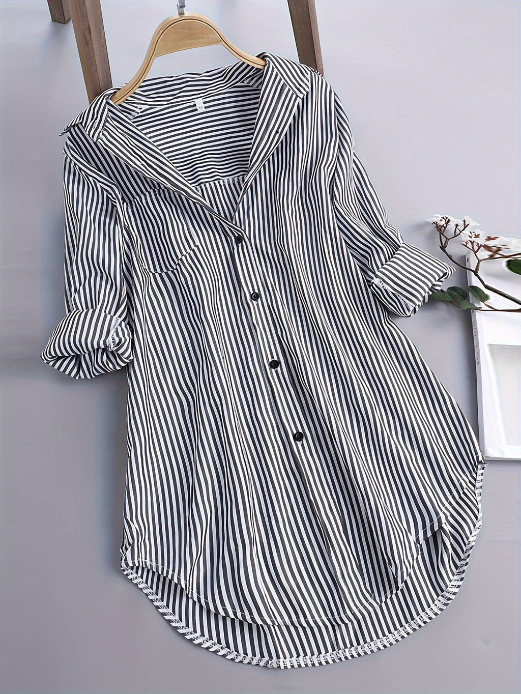 Gestreiftes Langarm-Button-Up-Shirt für Damen
