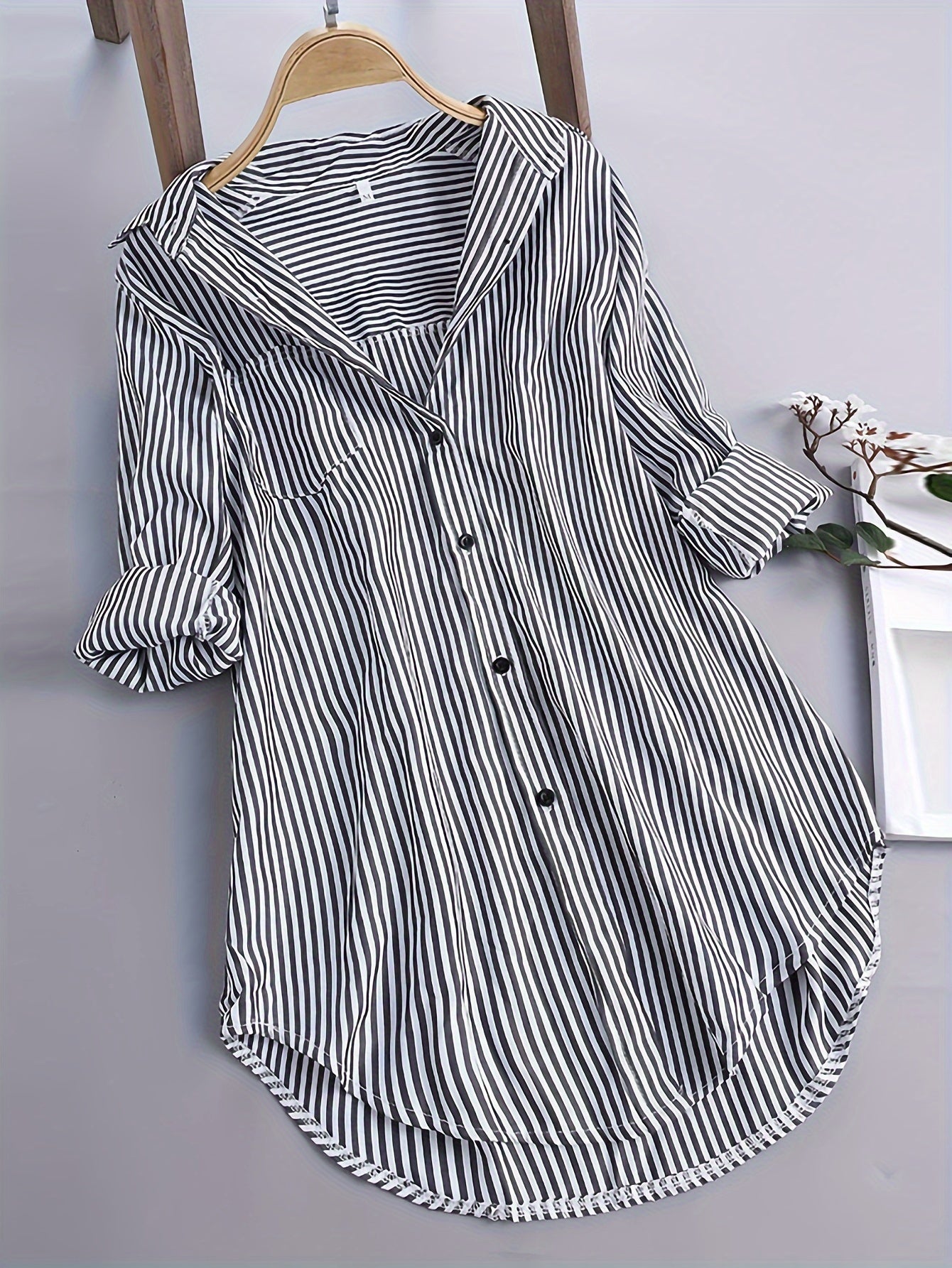 Gestreiftes Langarm-Button-Up-Shirt für Damen