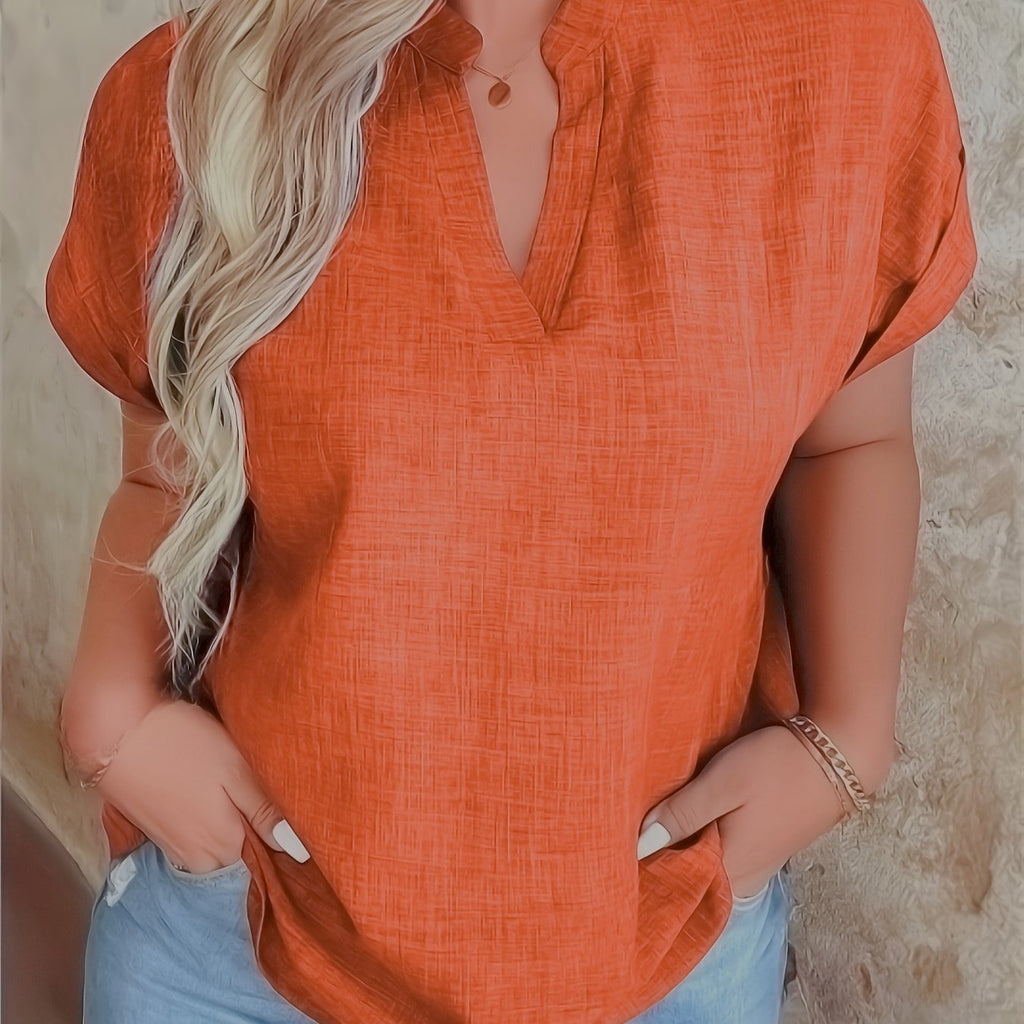 Lässige Damenbluse mit V-Ausschnitt und kleinem Stehkragen. 
