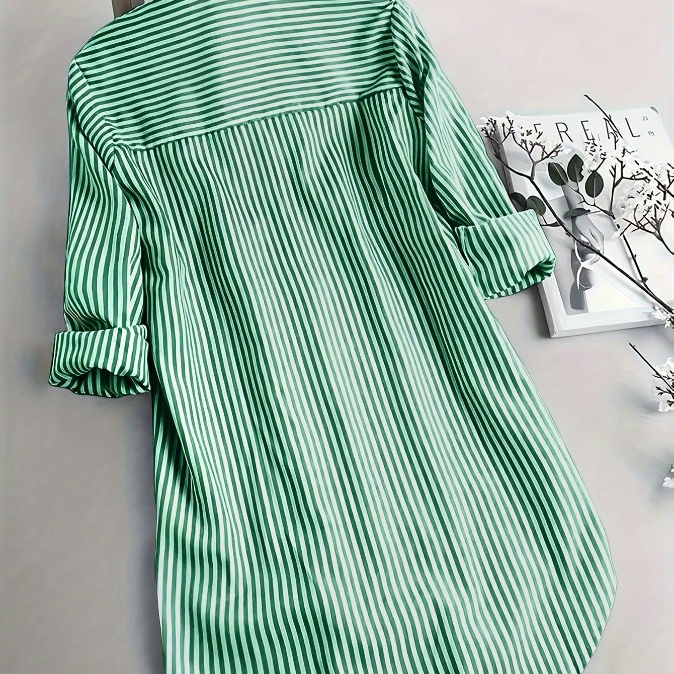 Gestreiftes Langarm-Button-Up-Shirt für Damen