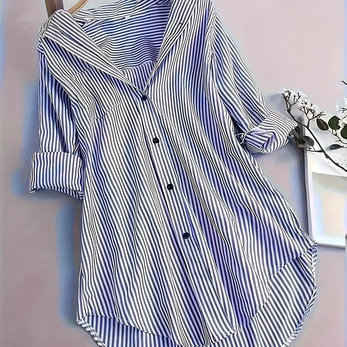 Gestreiftes Langarm-Button-Up-Shirt für Damen