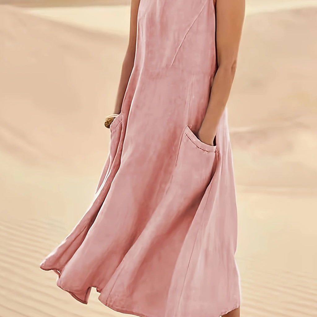 Ärmelloses A-Linien-Kleid aus Baumwoll-Leinen