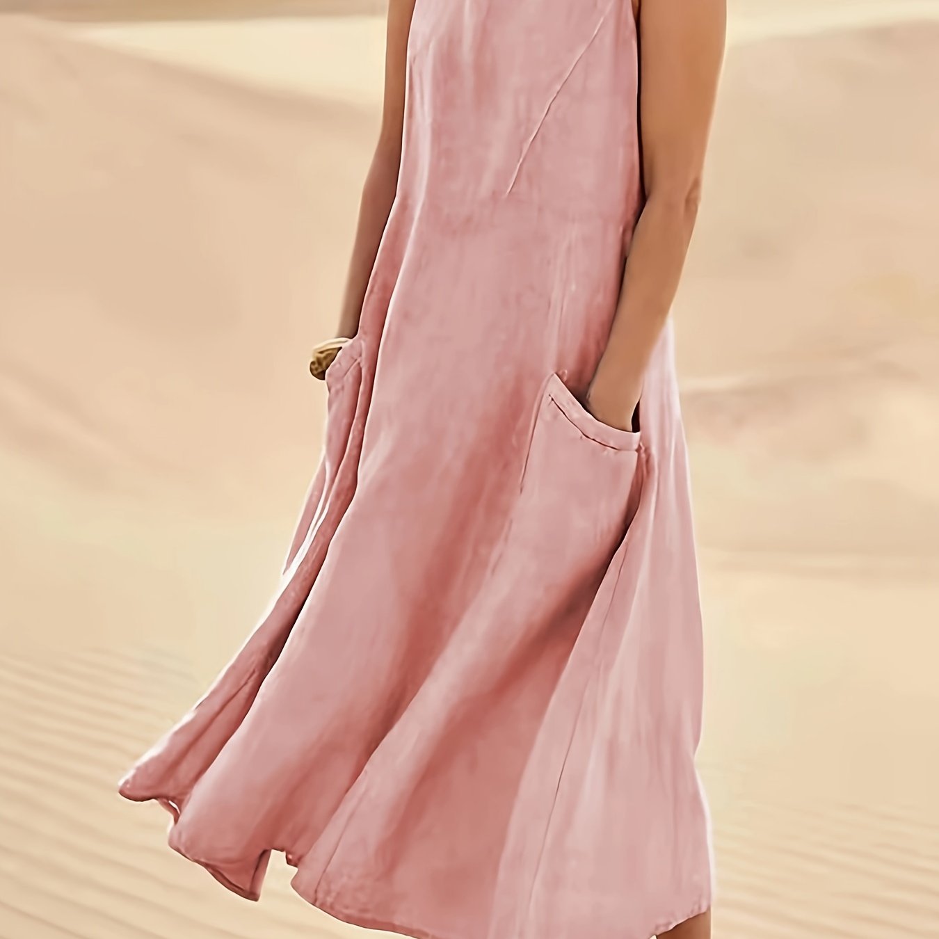 Ärmelloses A-Linien-Kleid aus Baumwoll-Leinen