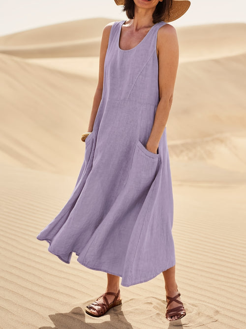 Ärmelloses A-Linien-Kleid aus Baumwoll-Leinen
